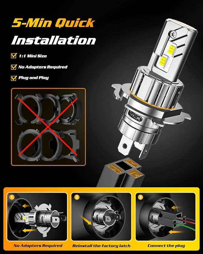 FORENNER H4/9003/HB2 AccessoriesTail Light Covers, 𝟖𝟎,𝟎𝟎𝟎𝐋𝐌 𝟏𝟖𝟎𝟎% Brightest Bulb 𝟑𝟔𝟎° 𝐀𝐝𝐣𝐮𝐬𝐭𝐚𝐛𝐥𝐞 Quick Install, 1:1 Mini Size No Adapter H4 Light Kits, Pack of 2