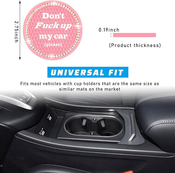 4 PCS Bling Car Cup Coaster, 2.75 Inch Anti-Slip Cup Holder Insert Coasters, Universal Crystal Rhinestone Auto Drink Car Cup Mat, Interior Car Accessories for Women Girls (Pink)