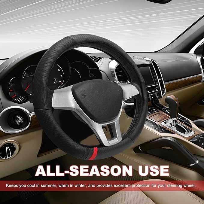 Car Steering Wheel Cover, Breathable Carbon Fiber Wheels Protective Cover Interior Accessories, Universal Anti Slip Protector for Most 14.5-15 Inch Steering Wheels (Black)