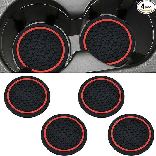 4PCS Car Cup Holder Coasters, 2.75 Inch Non-Slip Insert Water Bottle Holder Pads, Dustproof Automotive Interior Accessories Mat, Universal for Vehicles, Trucks, RVs and More (Red)