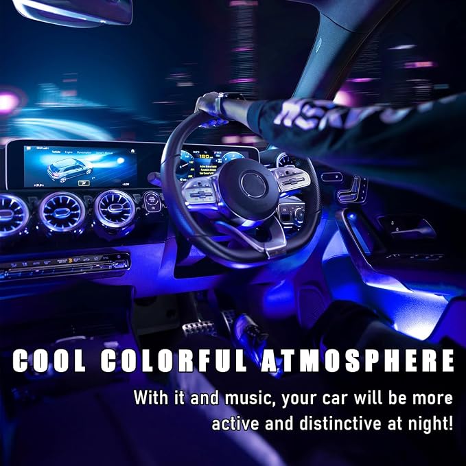 Wevdn Car Interior LED Strip Light, 12V 24 LED Waterproof Neon Ambient Night Light with USB Port, Automotive Atmosphere Decorative Under Dash Lighting Kit, Car Accessories (Blue)