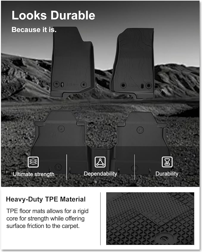 Kiwi Master Floor Mats for 2018-2026 Jeep Wrangler JL 4-Door | OEM Replacement 82215203AE, Custom Fit All Weather Car Mats, Heavy Duty TPE Floor Liners, Front & Rear 2 Row Set, Black
