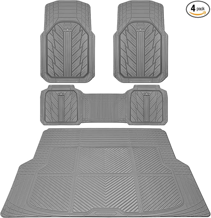 CAR PASS Floor Mats for Cars M-L Size, Heavy Duty Rubber Floor Mats with Trunk Cargo Liner, Universal Trim-to Fit Automotive Floor mats for Truck Van SUV Waterproof All Weather Car Mats All Gray