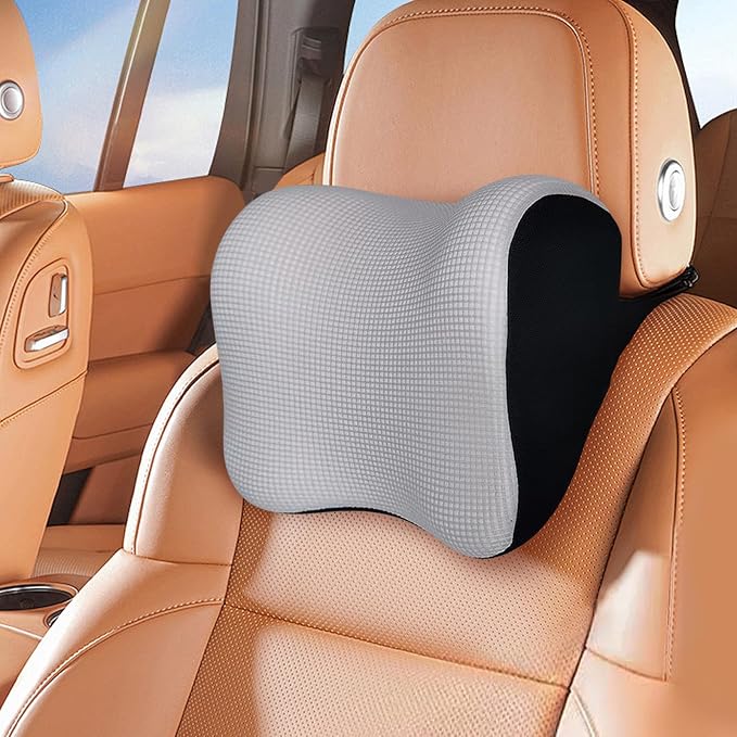 Car Headrest Pillow - Ultra Soft Neck Support for Driving, Adjustable Strap | 100% Memory Foam Car Pillow, Breathable Removable Cover & Ergonomic Design - Universal Car Neck Pillow(Moonlight-Silver, 1PC)
