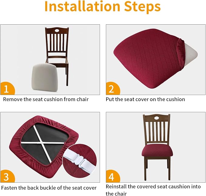 Fuloon Stretch Chair Seat Covers 4 PCS, Removable Washable Dining Chair Covers Anti-Dust Dining Room Seat Cushion Slipcovers (4, Burgundy)