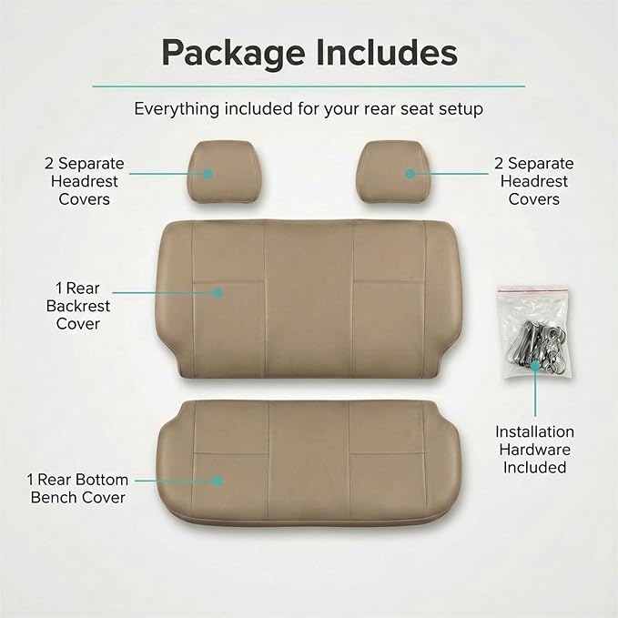FH Group Classic PU Leather Split Bench Car Seat Cover – Universal Fit for Cars Trucks & SUVs (Solid Beige)