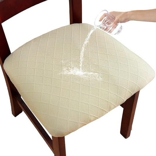 Waterproof Chair Seat Covers Set of 6 for Dining Room, Stretch Removable Washable Dining Chair Seat Slipcovers for Home, Restaurant, Banquet,Kitchen Chair Seat Cushion Protector(Beige,Large)