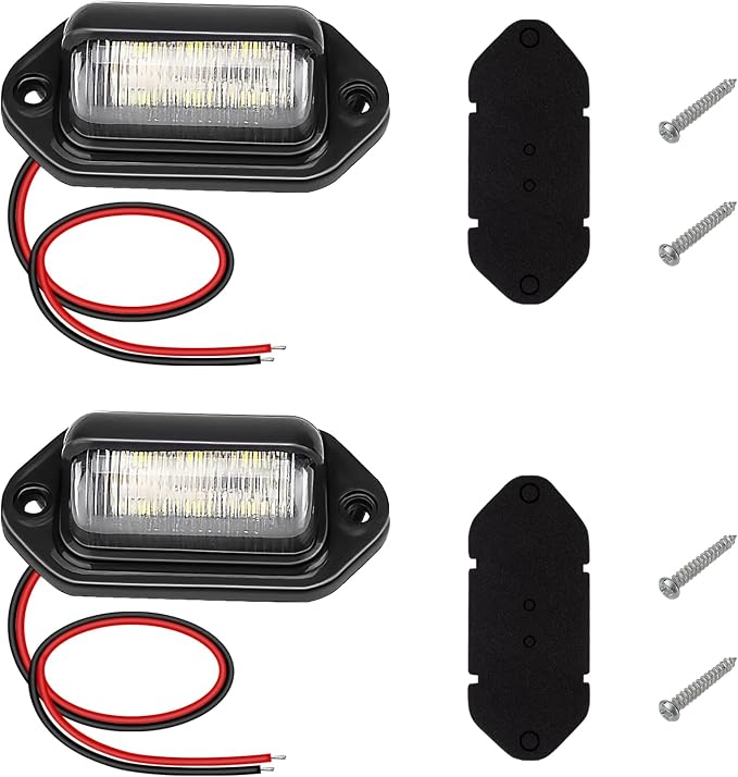ecocstm 2 PCS White LED License Plate Light, 6-SMD Waterproof Tag Lights, 12V-24V DC Lamp Taillight, Step Courtesy Light Dome Cargo Lights for Truck SUV Van RV Trailer