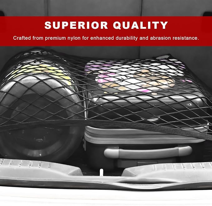 Stretchable Cargo Net, 34.6×12.2 Inch Highly Elastic Auto Trunk Bed Cargo Mesh Organizer with Hooks, Double-Layer Trunk Storage Net Interior Accessories for Car Truck SUV