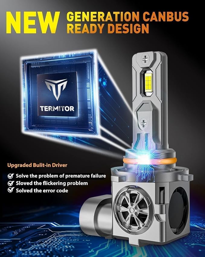 Termitor 9005 9006 Light Bulbs Combo, 110,000LM 900% Super Brighter, 6500K Cool White, 1:1 Mini Halogen Size 9005 HB3 & 9006 HB4 Accessory Fog Light with Cooling Fan, Plug and Play, Pack of 4