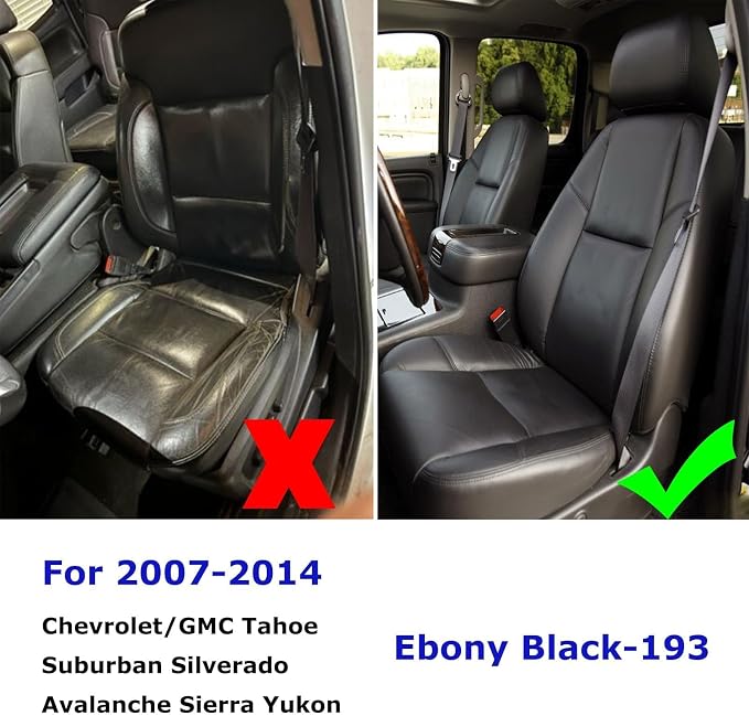 GXARTS Driver or Passenger Side Bottom Replacement Leather Seat Cover Black Compatible with Chevy Avalanche Silverado Suburban Tahoe GMC Sierra Yukon 2007 2008 2009 2010 2012 2013 2014