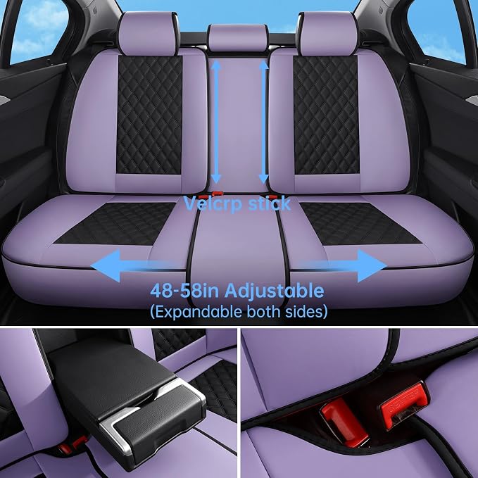 Car Seat Covers Full Set,5 Seat Leather Seat Covers for Cars,Front Seats and Back Seat Cover,Waterproof Car Seat Cushion Protectors,Universal Fit for Most Cars SUV Trucks (Purpel Black, Full Set)