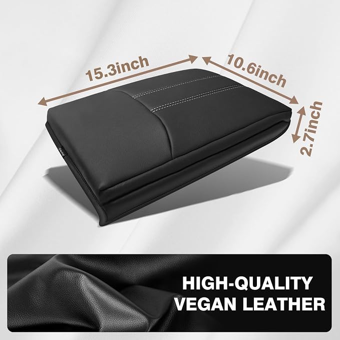 Muslogy Center Console Armrest Cover Fit for Honda Pilot 2023-2026, 2024-2026 Ridgeline/Passport Accessories, Comfort Armrest Pad Console Lid Cushion Vegan Leather 1-Inch Extra Thick