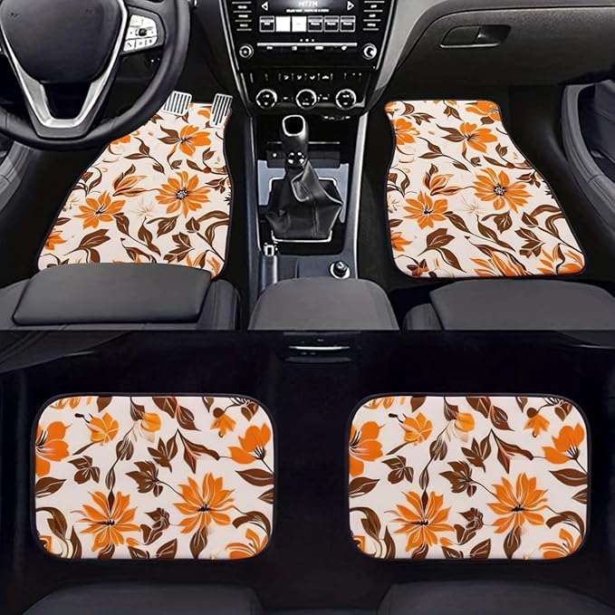 Car Floor Mats Non-Slip Automotive Floor Mats All-Weather Front Rear Car Floor Foot Mat Sets of 4 Pieces Foot Mats Rugs Carpet for Car Trucks SUV Sedans (Fall-01)
