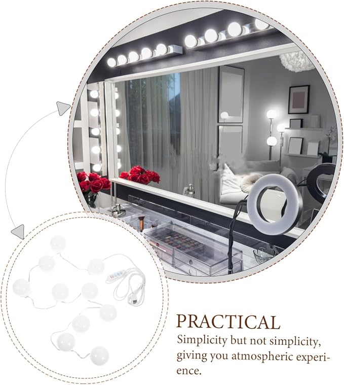 Lurrose 10Pcs Adjustable Brightness Led Mirror Front Lights USB Makeup Vanity Lamps Soft Glow for Dressing Tables Bathroom