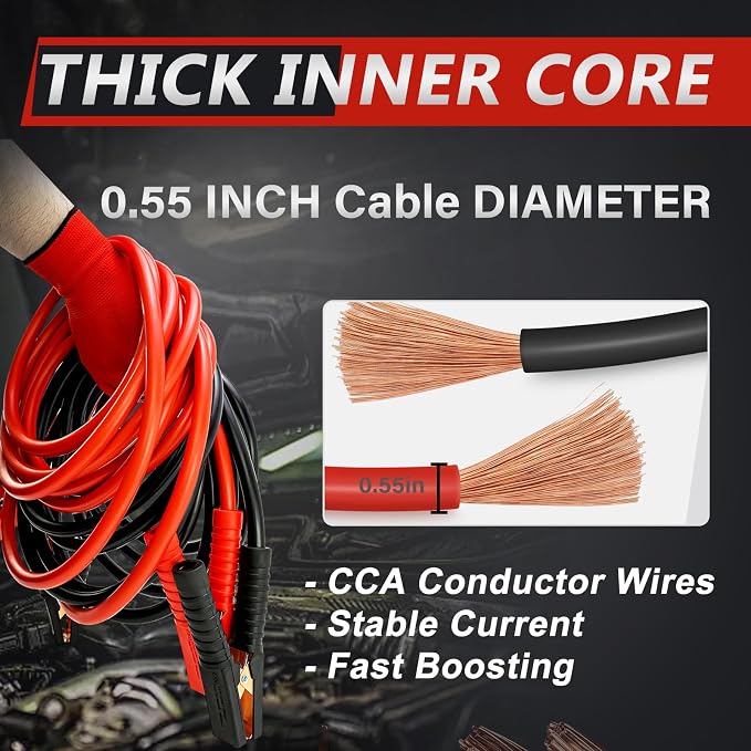 0 Gauge 30FT Jumper Cables, Commercial Grade Automotive Booster Cables for Jump Starting Dead or Weak Batteries, Heavy Duty Booster Cable for Car Van Truck,With Storage Bag & Gloves