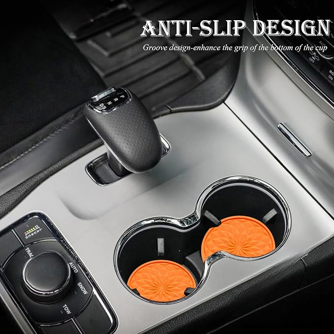 4 Pack Silicone Car Cup Holder Coaster – 2.75 Inch Non-Slip Drink Mat, Universal Fit for Most Vehicles – Cute & Functional Auto Accessories (Orange)