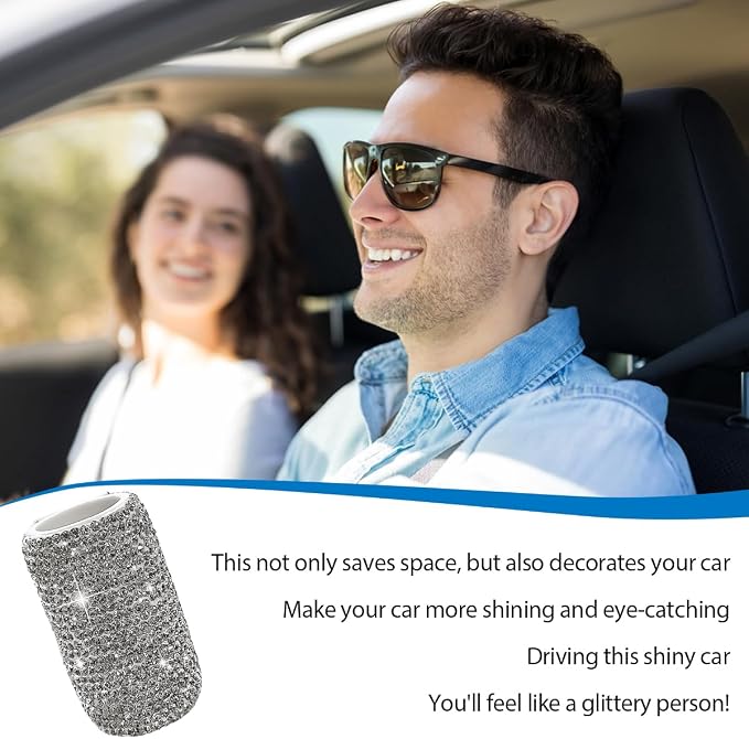 DXNQ Upright Car Lipstick Holder, Bling Strong Adhesive Upright Lipstick Organizer Vehicle Lip Balm Holder, Sparkling Rhinestone Auto Interior Insulating Lip Balm Mount for Women (White)