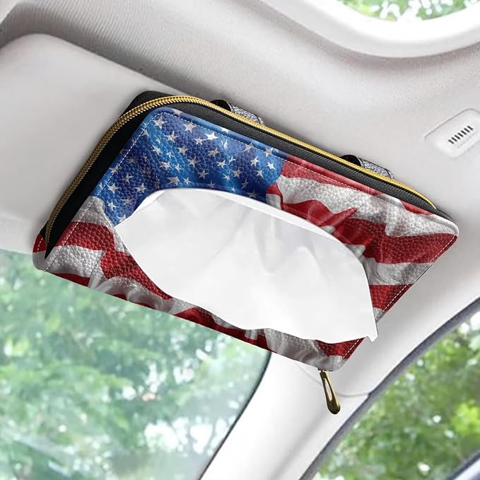 American Flag Print Car Visor Tissue Holder Automotive Sun Visor Napkin Holder American Flag Print Tissue Box Holder for Car