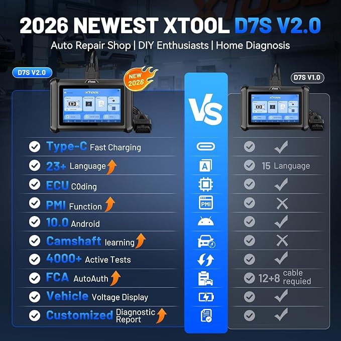XTOOL D7S Bidirectional Scan Tool OBD2 Scanner Diagnostic Tool ECU Coding | V2.0 Upgrade D7 OE-Level All System Diagnostics, Live Data, PMI, Crankshaft Relearn, 39+ Reset, 3-Yr Update, FCA AutoAuth SGW