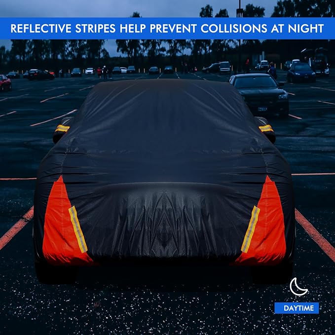 Tesla Model Y Car Cover Waterproof All Weather, 6 Layers Outdoor Full Exterior Cover Rain Sun UV Snowproof Protection with Zipper Cotton, Mirror Pocket and Charging Port