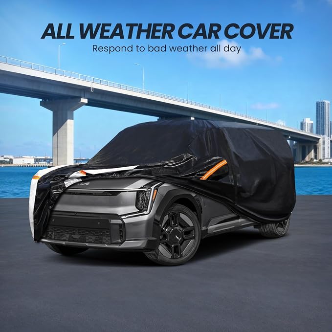 Multi-Layer Car Cover Custom Fit for Kia EV9 (EV)(2023-2026), 100% Waterproof All Weather for Automobiles, Gift with Towel, Heavy Duty Car Covers for Rain Sun UV Protection with Door Zipper