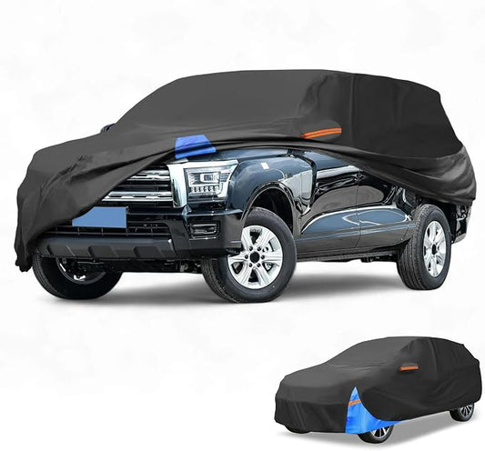 Waterproof All-Weather Universal Car Cover with Right Side Zipper, 190T Polyeste Black Blue Fits for SUV 190" to 200" Length