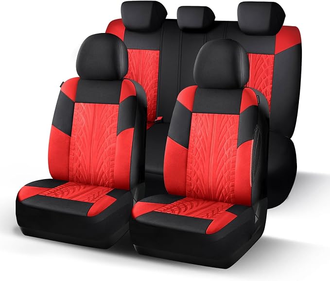 HChengkikz Car Seat Cover, Cloth and Washable (Black + Red) | Breathable, Airbag compatible, Easy to Install, Universal Fit for Most Cars, Sedans, Truck, SUVs
