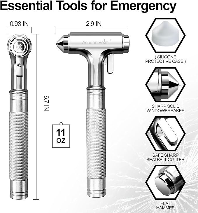 Premium Car Glass Breaker with Seat Belt Cutter - Automotive Safety Hammer - Emergecy Escape Tool, Car Autoaccessory Metal Window Hammer(Silver 2 Pack)