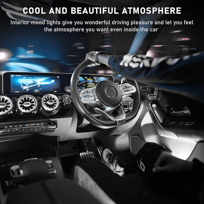 Ohleats Car LED Strip Light, 48 LED RGB Auto Interior Atmosphere Lights, Cigarette Lighter Under Dash Ambient Night Light, Interior Lamp Lighting Kit (White, Cigarette Lighter)