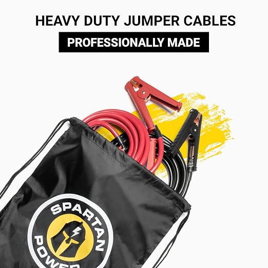 20 Foot 4 AWG Gauge Heavy Duty Jumper Cables Booster Set by Spartan Power - 4 AWG, 15 Foot Made in the USA