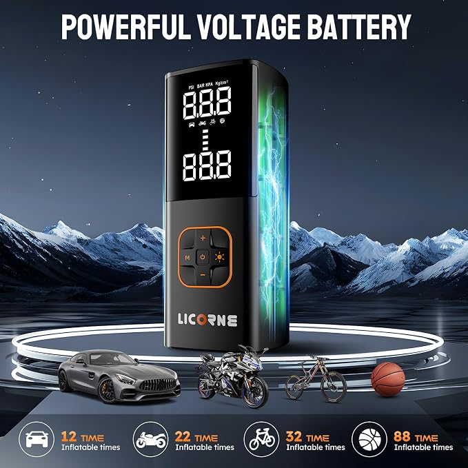Tire Inflator Portable Air Compressor, 5X Faster Portable Air Pump for Car Tires with Powerful Battery, 180PSI Cordless Air Pump with Digital Pressure Gauge for Cars, Bike & Motorcycle Tires, Ball