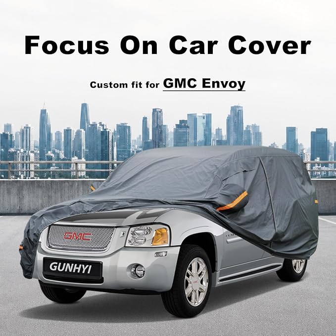 GUNHYI Premium Car Cover Custom Fit GMC Envoy(1997–2000), 16 Layers Heavy Duty Car Cover Waterproof All Weather with Zipper Door for Sun Rain Snow Dust Uv Protection