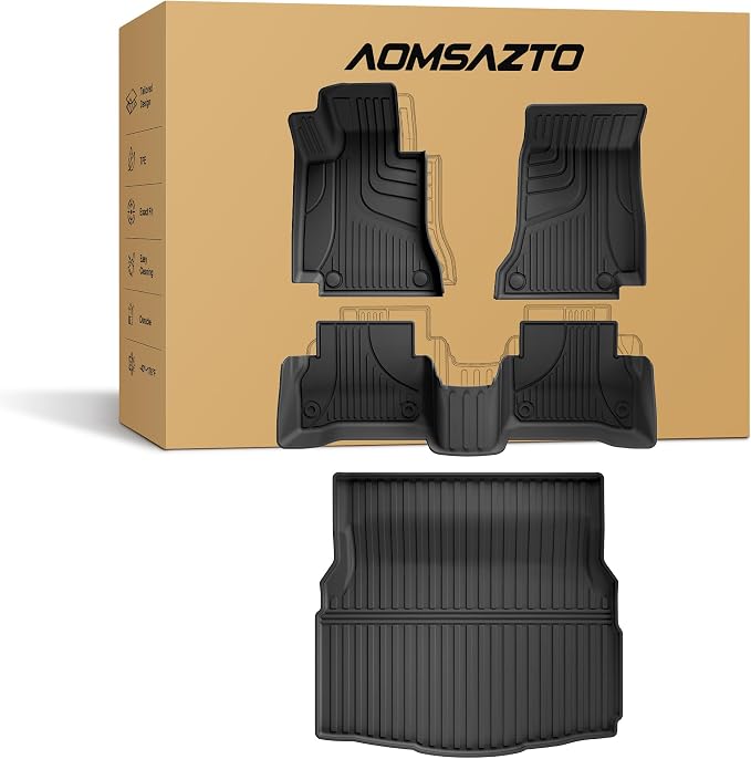 Floor Mats Fit for Mercedes-Benz C-Class C300 C43 AMG 2015-2021 Sedan Only | AOMSAZTO All Weather Custom Fit Floor Liners & Cargo Mat Full Set for 1st and 2nd Row, Black