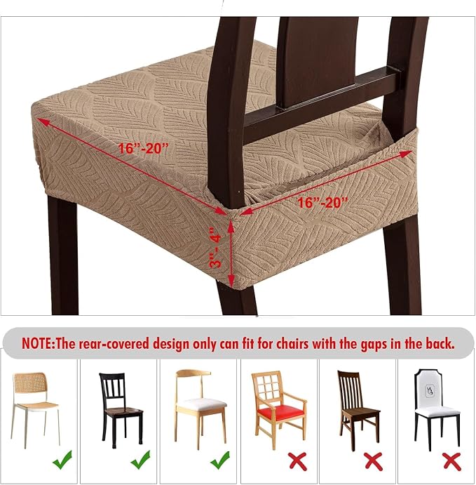 Removable Washable Dining Chair Seat Covers Set of 2,Stretch Jacquard Chair Seat Cushion Protector Slipcovers, Rear Covers