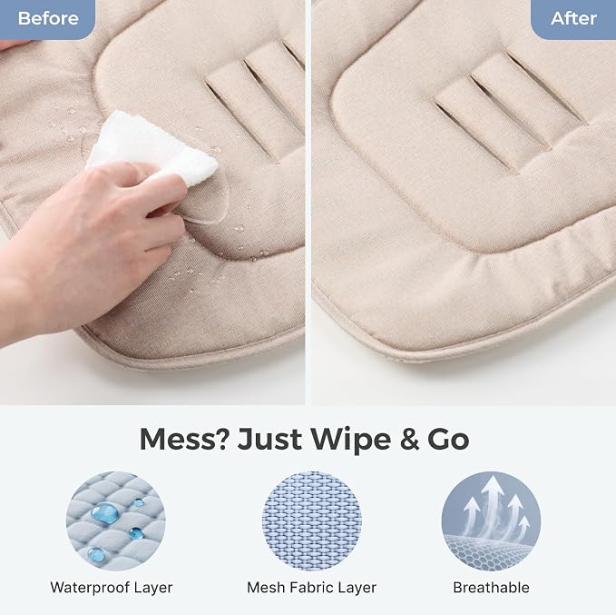 Momcozy Reversible Stroller Seat Liner, Water-Resistant & Easy Clean Side, Breathable & Comfortable Mesh Side, Universal 3-Hole Adjustable Design, All-Season Cushion Pad for Strollers, Carriages