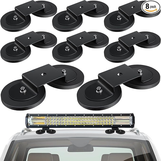 Shimeyao 8 Pcs Magnetic Light Bar Mounts Universal Magnet Mount Holder with Rubber Pad for Off Road SUV Truck Lamp Roof Bar Fog Light
