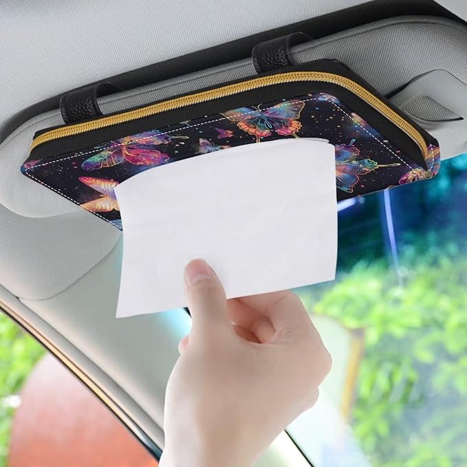 Butterfly Car Sun Visor Tissue Holder PU Leather Automotive Sun Visor Napkin Holder Butterfly Universal Tissue Holder for Car Home Offices