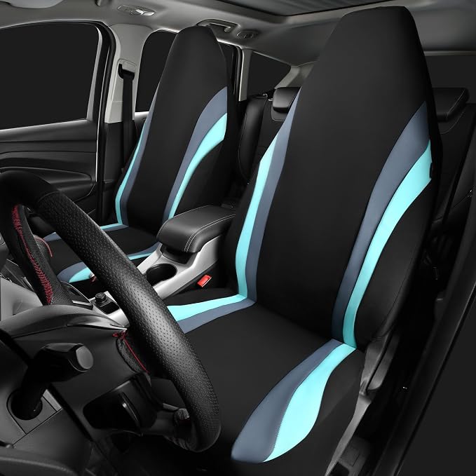 CAR PASS AquaShield Neoprene Waterproof Car Seat Covers Front Seats Only, High Back Bucket Seat Covers,Airbag Compatible,Seat Covers for Women Girl, Universal Fit for Auto Truck Van SUV (Black Mint)