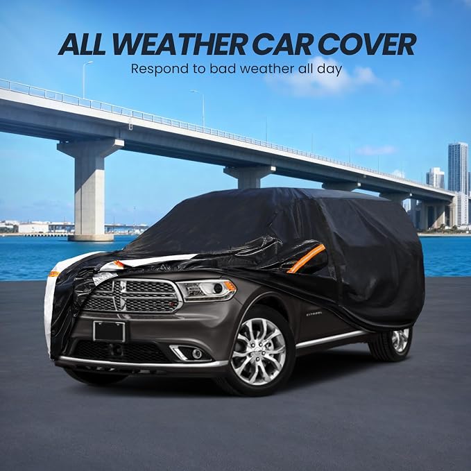 Multi-Layer Car Cover Custom Fit for Dodge Durango(1998-2026), 100% Waterproof All Weather for Automobiles, Gift with Towel, Heavy Duty Car Covers for Rain Sun UV Protection with Door Zipper