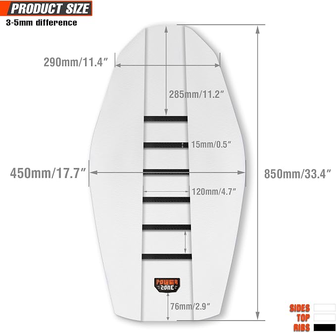 Motorcycle Universal Seat Cover Non-Slip Rubber Striped Gripper Soft Sewing for CRF WR WRF RMZ YZF SXF EXC EXC XC SX CR KLX Dirt Pit Bike Motocross Off Road (White)