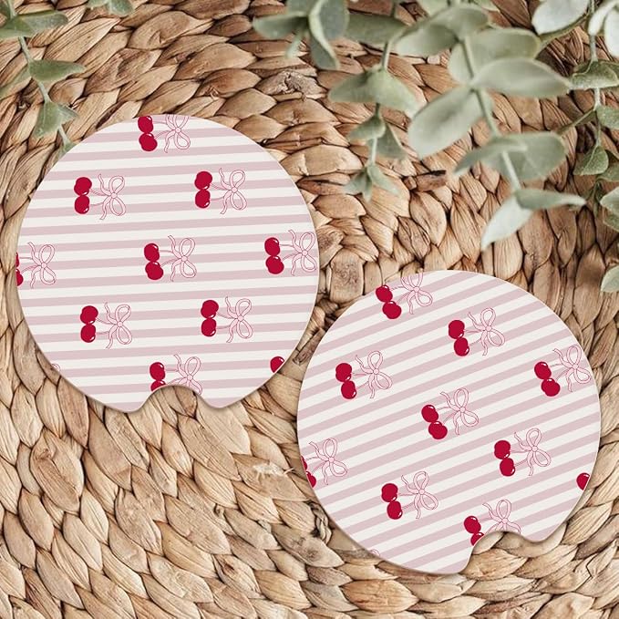 Ceramic Car Coasters – Absorbent Car Cup Holder Coaster Set for Women, Cute Aesthetic Car Accessories for Girls, 2 Pack (Hot Pink)