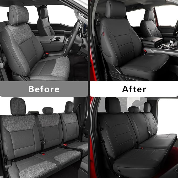 coverdream F150 Seat Covers for 2021-2025 2026 Ford F150 SuperCab XL/XLT & 2023-2026 Super Duty SuperCab XL/XLT,2-Door,Fully Covered,Waterproof Leather Truck Seat Protector(Full Set,Black)