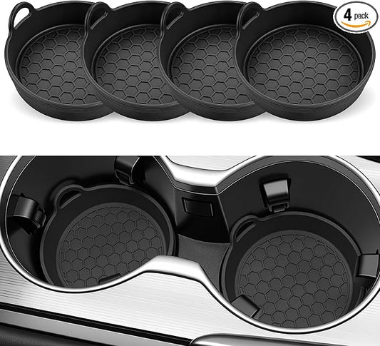 SINGARO Car Cup Holder Coaster, 4PCS Silicone Cup Holder Insert, Universal Non-Slip Cup Holders, Car Interior Accessories for Women and Man, Black