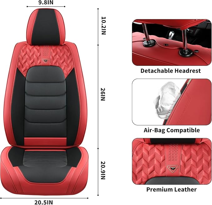 FLORICH Car Seat Covers, Leather Seat Covers, Front Seat Covers 2PCS,Waterproof Car Seat Protector, Auto Driver Seat Covers Accessories Fit for Most SUV Trucks(Red&Black, Front Pair)