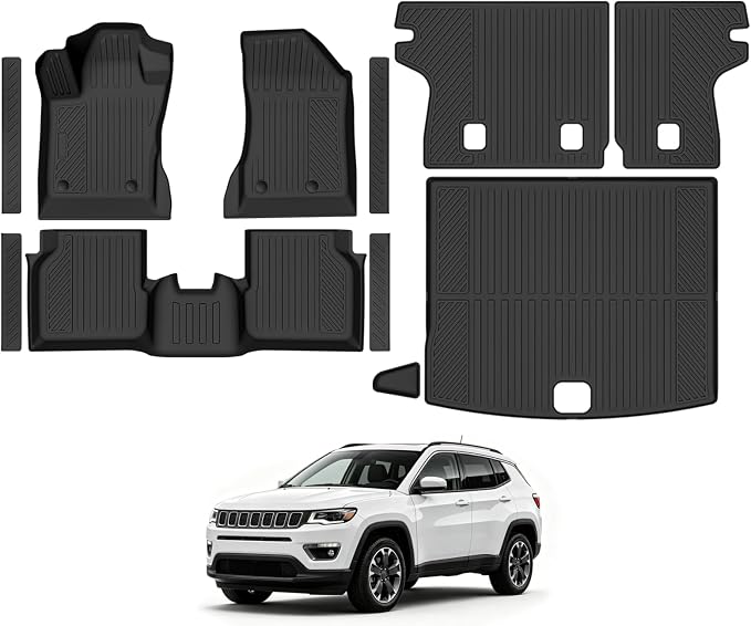 Custom Fit Floor Mats for 2017-2025 2026 Jeep Compass, All Weather TPE Floor Liners with Trunk Mat & Backrest Protectors & Door Sill Guard, Odorless Full Set Interior Accessories