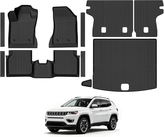 Custom Fit Floor Mats for 2017-2025 2026 Jeep Compass, All Weather TPE Floor Liners with Trunk Mat & Backrest Protectors & Door Sill Guard, Odorless Full Set Interior Accessories
