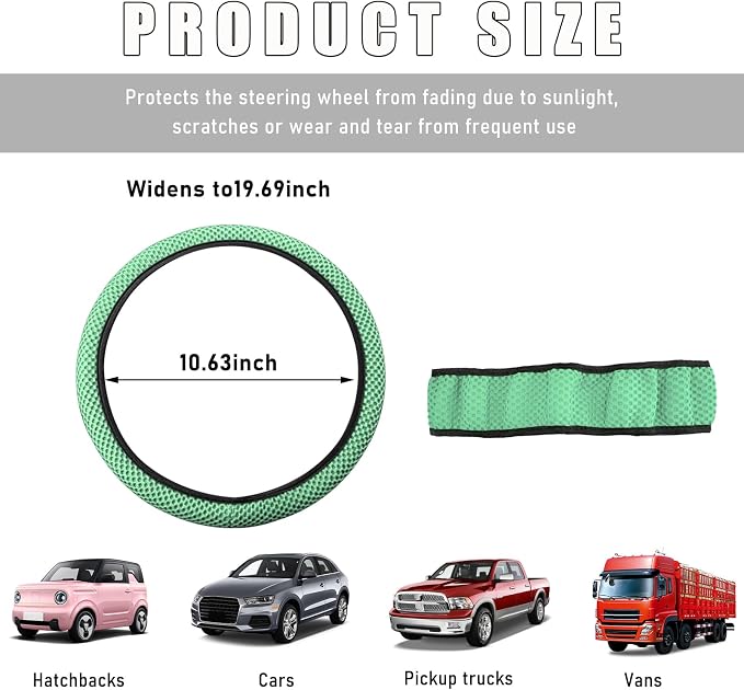 Wevdn Elastic Stretch Steering Wheel Cover, 15"×15" Microfiber Breathable Ice Silk Steering Wheel Protector, Anti-Slip Elastic Steering Wheel Cover for Men Women, Car Accessories (Green)