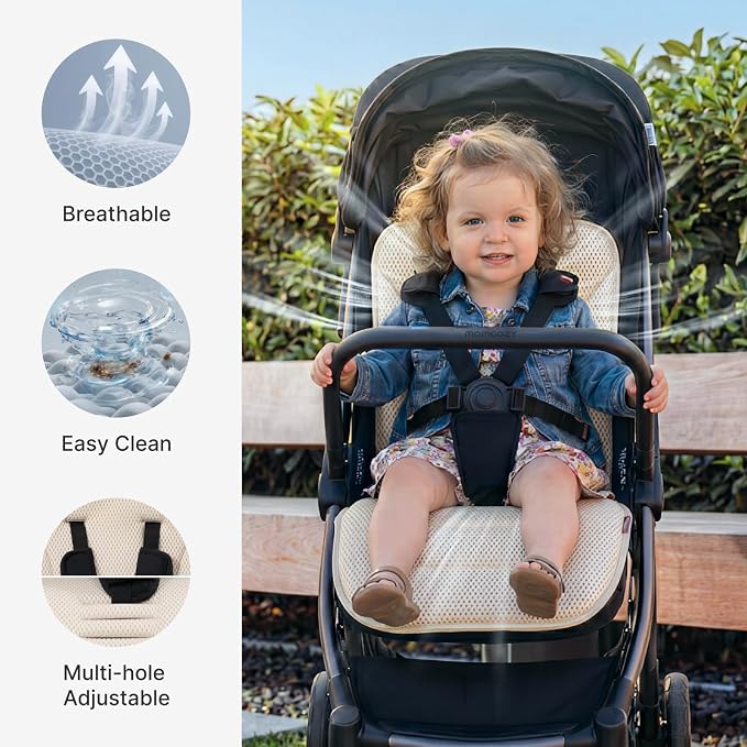 Momcozy Reversible Stroller Seat Liner, Water-Resistant & Easy Clean Side, Breathable & Comfortable Mesh Side, Universal 3-Hole Adjustable Design, All-Season Cushion Pad for Strollers, Carriages