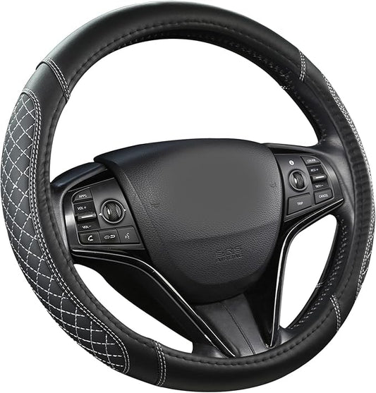 West Llama Customized Auto Car Steering Wheel Cover for Toyota Tacoma,4Runner,Tundra,Sequoia,15.5-16 inch(Diamond Quilted-Black+Gray-Large Size)